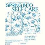 Light blue illustrated flowers with the title: spring into self care on April 5, 2024